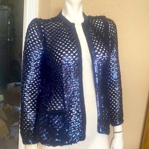 Vintage Partique Navy Blue Sequins Beaded Cardigan Sweater Sz 10
